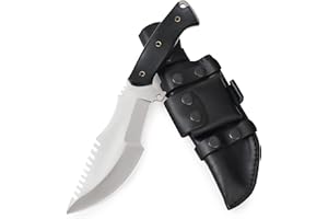 BIGCAT ROAR Black Jaguar Tracker - Couteau D2 30,5 cm Manche Micarta, Étui Cuir - Lame Fixe Dentée - Bushcraft, Outdoor, Survie - Cadeau Homme, Chasseur ou Collectionneur d’Outils Professionnels