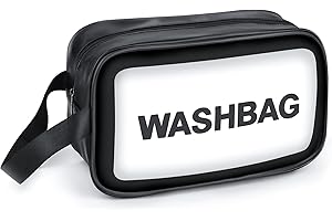 Sofore Borsa da Toilette Trasparente da Viaggio Borsa da Viaggio in PVC Borsa da Toilette Organizer Custodia da Trasporto per Donne, Beauty Case Waterproof Affari, Bagno, Nero (Medio)