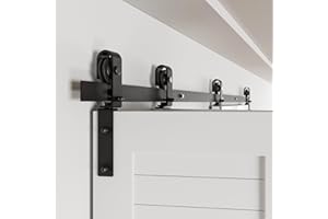 BONIKLUBA ‎4FT/122CM Bi-Folding Sliding Barn Door Hardware Track Kit for Four 29cm Wide Bifold Doors, Side Mounted Black Roller Hanger (No Door)
