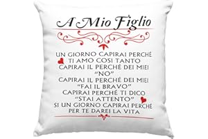 VULFIRE Figlio Cuscino Regalo A mio figlio compleanno originale Idee Regali per lui per Natale Mamma e figlio, Regalo uomo - con Imbottitura (Bianco, 40_x_40_cm)