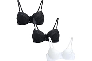 Guhmomh Push up BH Damen mit Bügel 3er Pack Florale Spitze Damen-BHS mit Schleifen Dekoration Klassische Lifting Comfy Bügel Bras Tshirt Bralette Atmungsaktiv Mesh Pretty Top V-Ausschnitt Bustier
