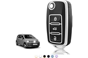 TOOMUME Coque Clé TPU, Etui Clé Étui Clé Adapté pour VW Volkswagen Golf 4/5/6 Polo Up Jetta Caddy Beetle Multivan T5 Seat Ibiza Leon Skoda Fabia, Couvre Clef Cache Cle Voiture Telécommande - Flip Key