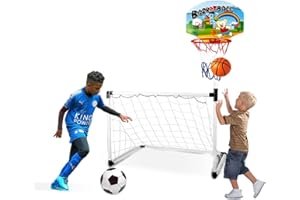 COO11 Kids Football Goal Post Set, Portable Soccer and Basketball Training Kit with Net, Ball and Pump, Outdoor Garden Sports Toy for Toddlers Ages 3+ (99CM, 120CM)