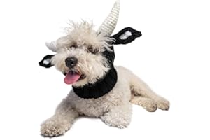 Zoo Snoods Bull Dog Costume (Medium) - Warm No Flap Ear Wrap Hood for Pets, Dog Outfit with Horns for Winters, Halloween, Christmas & New Year, Soft Yarn Ear Covers