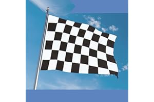 HOLLYLIFE Drapeau Damier 150 x 90 cm Drapeau Blanc Noir avec 2 œillets Métalliques Fanion Drapeaux de Course Tissue Drapeau F1 Parfait pour Les Festivals Manif Decoration Extérieur Jardin Défilé