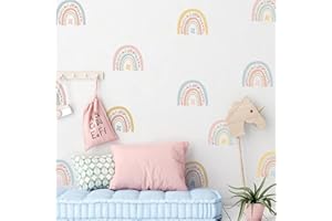 36Pcs Rainbow Wall Decals, Colorful Boho Rainbow Hand Drawn Flower Removable Stick and Peel Wall Stickers, JOENCOST Art Vinyl Waterproof for Girls Kids Room Bedroom Nursery Room