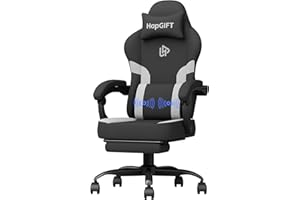 HAPGIFTㅤ HAPGIFT Chaise Gaming, Fauteuil Gaming Ergonomique avec Repose-Pieds, Fauteuil Gamer de Massage Lombaire, Chaises de Jeu en Tissu Technologique pour Adultes, 350 lbs, Noir-Gris