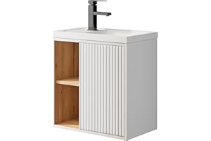 UEV Mobile Bagno con Lavabo in Resina, Mobiletto Bagno Sospeso con Unico Design e Praticità, Motivo a Righe Verticali, 50,5 x 30 x 50 cm, Bianco