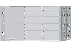 Leitz Intercalaires A5 Touches A-Z (Séparation A-L et M-Z), 20 Feuilles, Extra-Large, Gris, Onglets Renforcés en Plastique Résistant avec Table des Matières, 12670000