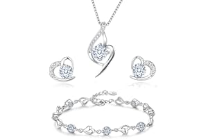 Kaguyo jewellery sets for Women Sterling Silver Heart Jewelry Set Amethyst Clear Blue Zirconia Heart Pendant Necklace and Earrings with Bracelet Crystal jewellery Sets for Women and Girls