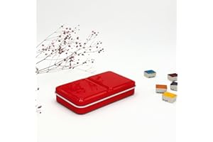 My Rock Way Petite Boîte Portable « Passion Scarlett » en métal pour Aquarelle avec 14 Demi-Godets, Palette de mélange et Anneau de Pouce. Boîte d'aquarelle de Voyage légère, Parfait pour Un Cadeau
