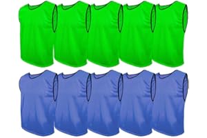 SPORTSBIBS Fußball Leibchen Set 10 Stück: 2 Farben - 5 von jeder Farbe, für Kinder und Erwachsene, Markierungshemd-Trainingsleibchen ohne Logo, Team-Spiel Bibs für Herren Damen Senioren Junioren