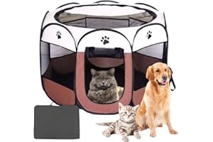 LUFEIS Welpenlaufstall Tierlaufstall Faltbar für Hunde, Wasserdichtes Tierlaufstall Faltbar, Hundelaufstall Für Wohnung,Welpenlaufstall Für Drinnen Freigehege, Für Hunde, Katzen, Kleintiere (Braun)