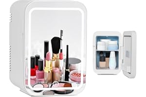 YOURLITE Mini Frigo 4 Litres Fonction Chaud/Froid avec Miroir LED Luminosité Variable, Mini Réfrigérateur Portable Cosmétiques Ac/Dc à table pour Chambre, Salon,Bureau