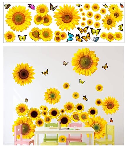 Adesivi Murali Girasole Rimovibili | 2 Pezzi 30x60cm PVC, Impermeabili E Facili Da Applicare - Foto 4