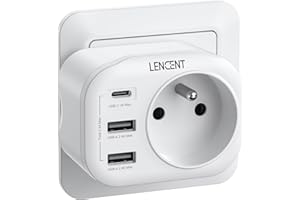 LENCENT Prise USB Secteur Chargeur Multiprise 4 en 1 Prise avec 1 Sortie AC 2 Ports USB et 1 USB C avec Un Mini Corps pour Bureau/Cuisine/Chambre 4000W
