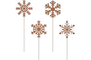 VerLuky 4er Set Schneeflocken Gartenstecker,Rost Schneeflocken Deko Weihnachten Outdoor,Weihnachtsstecker Metall,Roststecker für Advent Garten Terrasse Balkon