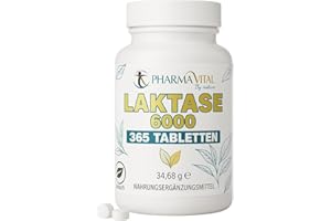 ‎PHARMAVITAL PharmaVital Laktase 6.000 FCC - 365 Tabletten für die Verdauung von Milchprodukten Unterstützt Laktoseintoleranz Laktase Enzym Lactase Reduziert Blähungen, Durchfall und Unwohlsein