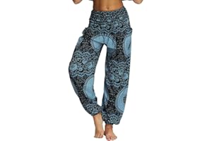 Nuofengkudu Mujer Hippies Pantalones Bolsillos Estampados Yoga Pants