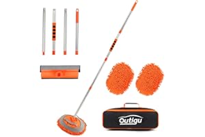 OUTIGU Manopla de lavado de coches de 62 pulgadas con mango largo, cepillo de microfibra de chenilla 3 en 1, vehículos recreativos, 2 cabezales de fregona y 1 esponja de escurridor de secado