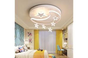 A.1.COO LED Deckenleuchte Kinderzimmer Dimmbar Mit Fernbedienung Nette Sterne Und Mond Deckenlampe Mädchen Junge Schlafzimmer Runden Acryl Deckenlicht Für Kindergarten Romantisch Pendelleuchte,Weiß,52cm