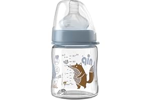 nip – Weithalsflasche Glas | 120ml | Babyflasche mit Silikontrinksauger und Ventil für optimalen Lufteinstrom. Babyflasche aus bruchfestem Glas | Sauglochgröße S, Boy