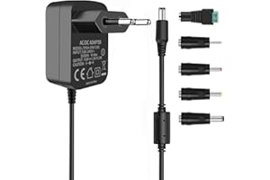 TKDY 9V 1.5A Adaptador de Corriente Centro Positivo 5.5 * 2.1 mm, AC 100V-240V a DC 9V 1.5A Cargador de Pared para Reproductor de DVD, Altavoz, Arduino UNO R3, Schwinn Bike A10 y más