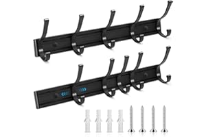 GIOVARA Appendiabiti da Parete Set di 2 Appendiabiti da Muro con 5 ganci, Attaccapanni da Muro con Ganci Mobili, Appendi Abiti Attaccapanni Appendini da Muro per Cucina,Bagno e Camera da Letto,Nero