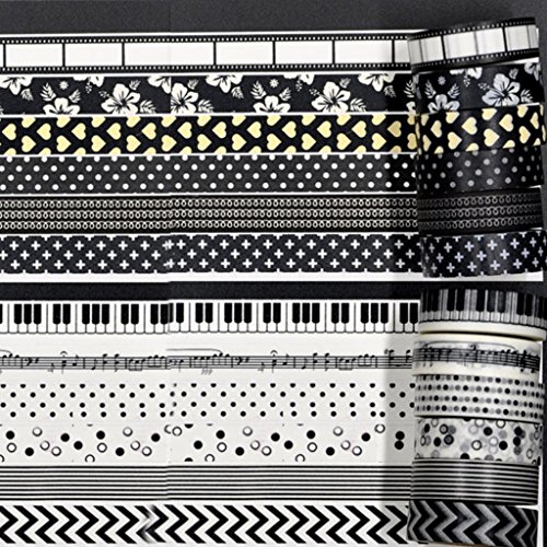 10m 12pcs Cinta Washi Serie En Blanco Y Negro Adhesivo Bricolaje Etiqueta De Papel 1 5cm