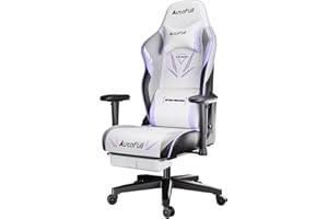 AutoFull C3 Krzesło do gier, ergonomiczne krzesło do gier z regulowanym oparciem o 160°, podparciem lędźwiowym, podnóżkiem, skóra PU, styl wyścigowy, biały (szerokie siedzisko)