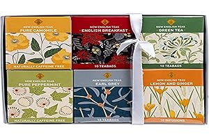 NEW ENGLISH TEAS Coffret Cadeau de Thé Essentiel avec un assortiment de 60 sachets de thé emballés individuellement.