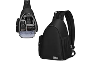 Cwatcun Camera Bag, Sling Camera Case Shoulder Backpack with Tripod Holder for Canon Nikon Sony Pentax DSLR SLR Mirrorless Cameras Black