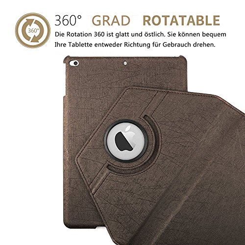 Ipad 9.7 Bluetooth Tastatur Hülle, Boriyuan 360 Grad drehbar Leder Case Schutz Tasche Cover mit Bluetooth Wireless Tastatur (Deutsche QWERTZ) keyboard case für Apple iPad 9,7 Zoll 2017 (Braun) - 2