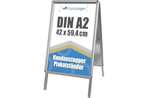 ‎DISPLAYLAGER DisplayLager, Dänische Qualität - Kundenstopper Alu-Line Rondo inkl. 2 x APET für 2 Plakate (beidseitig) - Wetterfest Plakatständer Gehwegaufsteller Werbetafel (A2)