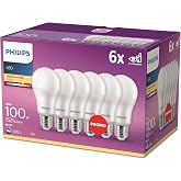 PHILIPS A60 E27 LED Bulb 2700K 1521lm 13W/100W White, Pack of 6 | Warm White Light Non-Dimmable, Matte, EyeComfort Technology