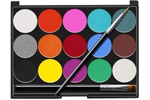 Senbos Gesichtsfarbe 15 Farben, Wasserbasis Ungiftige Gesichtsbemalung Professionelle Palette, Körperbemalung Zubehör, Body Painting Kinderschminke Set mit 2 Pinseln für Party, Cosplay, Karneval