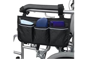 BOBOZHONG Bolsa Lateral para Silla de Ruedas,Bolsa de Silla de Ruedas Silla de Ruedas reposabrazos para Bolsas de Almacenamiento seguras para sillas de Ruedas con 3 Compartimentos (Negro)