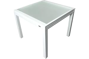 MOMMA HOME MOMMAHOME® Mesa Extensible Jardin Aluminio y Cristal Templado Mesa Comedor Cuadrada Extensible de Exterior Al Aire Libre 4-6 Personas Medidas 90/180x90x74H cm (Blanco)