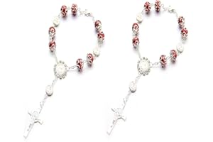 ZYSY 2-Pcs Auto Rosenkranz Rückspiegel Auto Rosenkranz Hängen Personalisierte Auto Kreuz Segen Katholische Auto Medaille für LKW Fahrrad Motorrad Auto Spiegel Hängen Zubehör Innenausstattung (Rot)