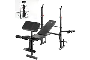 NOVONOVA Banco Musculación Plegable, Banco De Musculacion, Press Banca con Soporte para Barra para press de banca, Banco De Pesas Musculación Ajustable con respaldo, soporte para piernas