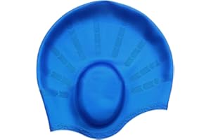 VAKLER Bonnet de Bain Protection Oreille 3D, Bonnets de Bain pour Femmes et Hommes Bonnet de Natation Silicone Etanche Natation pour Cheveux Courts/Longs Bonnet pour Adultes et Jeunes