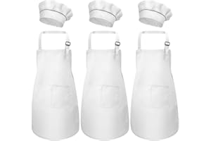 CATIME 6Pcs Kids Apron and Chef Hat Set, Adjustable Children Cooking Aprons with Pockets for Boys Girls, Kitchen Garden Bib Aprons, Toddler Chef Aprons for Crafting Painting Baking (M for 3-6 Age)