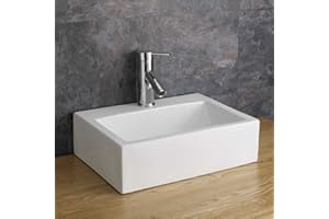 Clickbasin Rectangle White Ceramic Basin | Ideal for Small Bathroom or En-Suite 430mm by 325mm | Can be Wall Hung or Counter Mounted | Avoid Overspills with The Built in Overflow | Barletta