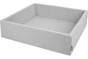 KiddyMoon Piscina di Palline 120X30cm/SENZA Palline Grande Quadrato per Bambini Fabbricato in EU, Grigio Chiaro