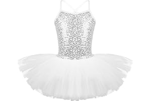 iEFiEL Bambina Vestito di Balletto Paillettes Senza Maniche Abito di Danza Classica Tutu Performance Ragazze 2-14 Anni