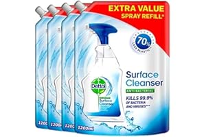 Dettol Antibacterial Surface Cleaner Refill, 4-Pack (1.2L Each), Total 4.8L, Disinfectant Spray & Floor Solution, Household Multipurpose Cleaning, Germ Protection, Eco-Friendly Pouch