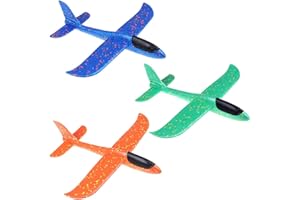 Yijunmca Orange Green Blue 14.2” Throwing Foam Plane 2 Flight Modes Glider Plane Flying Toy for Kids 2 Holes Styrofoam Airplanes Gift for Boys Girls Outdoor Sport Aircraft Birthday Party Favors, 3pcs