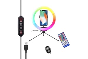 10" Ring Light, SRUIM Desktop RGB LED Selfie Ring Light with Stand Tripd & Cell Phone Holders for Makeup,YouTube, Video, Photography