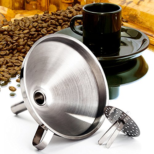 Uten® Edelstahl Oil Coffee Wine Beer Filter Funnel Edelstahltrichter Filter Trichter für Friteusenöl Rösle Einfülltrichter Einmachtrichter mit Sieb Funnel Ø 12.7 cm | Küchenhelfer | Handle Brewing Funnel Removable Mesh Strainer