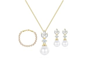 CRASLYMO Schmuckset Silber 925 für Damen, Hochzeit Schmuckset Perlen Ohrringe Halskette Armband | Brautschmuck Set mit 5A Funkeln Zirkonia Silber 925 Schmuck Geschenke für Braut Brautjungfer